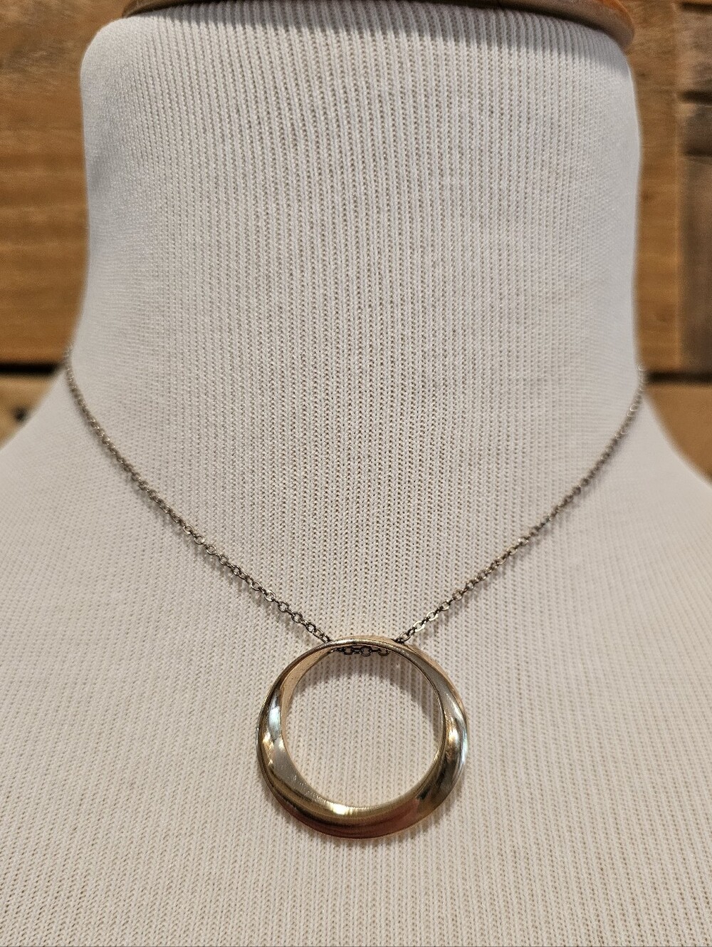 Express Goldtone Circular Pendant On A Delicate Silvertone Chain